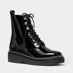 🤩 Micheal Kors Women’s Black Haskell Patent Leather Combat Boot